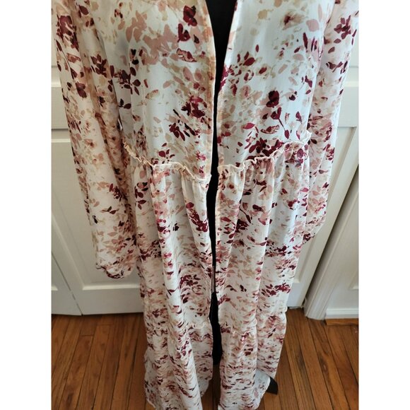 Blush Pink Tiered Sheer Floral Maxi Kimono Coverup sz S Cottagecore Fairy - Picture 5 of 8